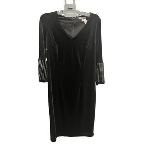 Jessica London Elegant Black velvet like Dress with Studded Sleeves. Size 12